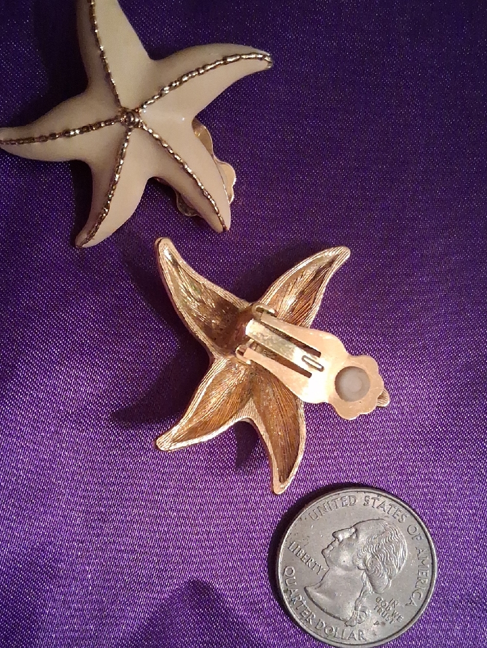 Gold & Cream Starfish Clip-On Earrings